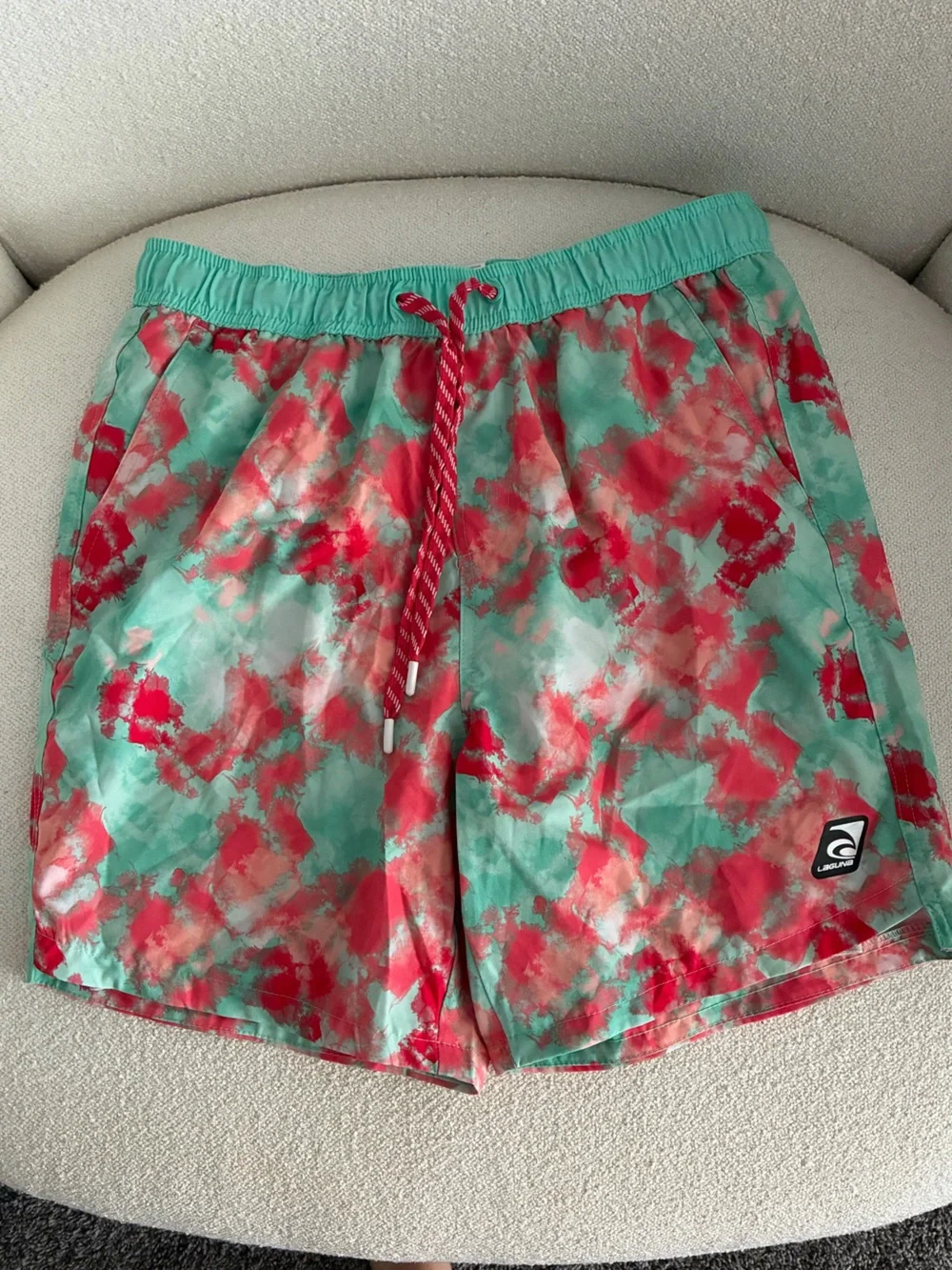 Laguna Men’s Tie-Dye Swim Trunks in Aqua and Coral
